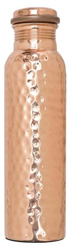 VJR Botella de agua de cobre para beber, tapa a prueba de fugas, acabado suave, ligera, apta para viajes, botella de cobre martillado para el hogar, deportes y oficina [1 litro]