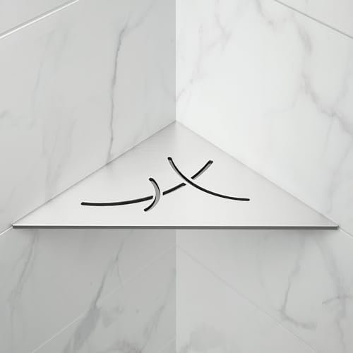Bernkot Étagère d'angle de douche en acier inoxydable 304 argenté brossé - Étagère d'angle encastrée - 254 mm - Étagère murale triangulaire pour rangement de salle de bain sans perçage
