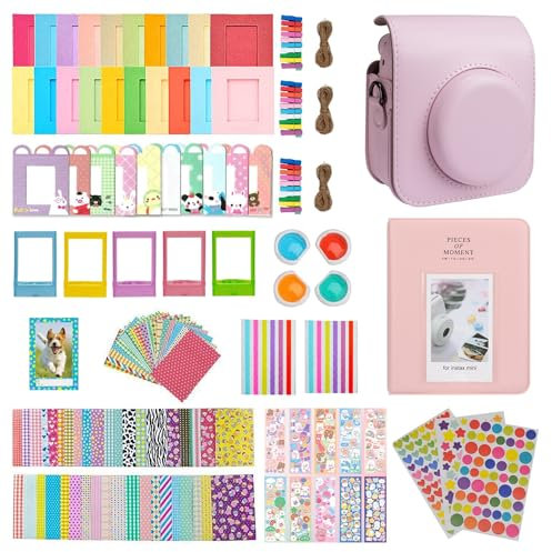 Meetikar Instax Mini 12 accessori per fotocamera istantanea Instax Mini 12 custodia per fotocamera con 64 tasche album fotografico e filtro a colori/cornici per foto/cornici per foto/cornici, Rosa