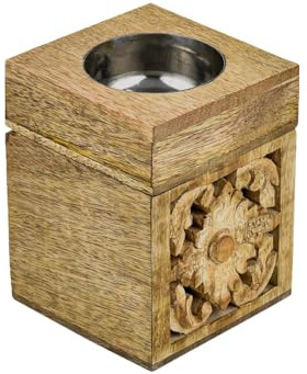 Boho Holz-Kerzenleuchter Lounis modern aus Mangoholz in Braun 10 cm