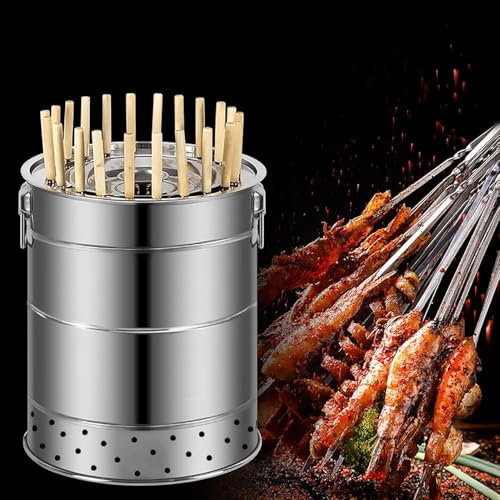 Holzkohlegrills, rauchfreier Grill, tragbarer rauchfreier Grill, Holzkohlegrill mit 28 Spießen und Grillrost, Camping-Grillrost für Gemüse und Fleisch, Kohle (Größe: 28 x Spieße)