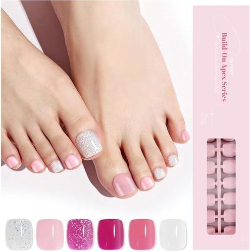 EBANKU Aufdrückbare Zehennägel, kurz, 216 Stück, quadratische Zehennagelspitzen, einfarbig, künstliche Zehennägel, 18 Größen, Aufdrückbare Nägel, vollständige Abdeckung