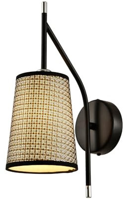 LQWELL® Retro Vintage Wandleuchte, E14 Wandlampe Innen 1 Flammig Schwarz, Goldimitat, Beiger Stoffbezug Wandbeleuchtung Wandspot für Schlafzimmer Wohnzimmer Hotel, Glühbirne nicht enthalten