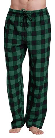 Pantalon De Pyjama à Carreaux pour Hommes Confortable en Flanelle 100% Coton avec Poches, Pantalon De Pyjama Long en Coton VêTements De Nuit Bas De Pyjama De Sommeil en Flanelle NoëL Chaud DéTente