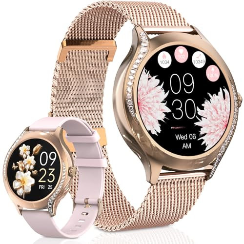 ETELIAR Montre Connectée Femme avec Bluetooth 5.3, 1.19'' HD Smartwatch avec Sommeil/Fonction Féminine/Fréquence Cardiaque/SpO2 100+ Modes Sport Podomètre Calories IP68 prar iOS Android Smartwatch