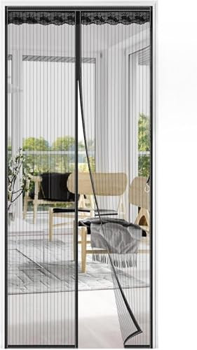 Mosquitera con cortina magnética para puerta, cortina magnética para puerta, cierre automático del balcón, fácil de instalar, apta para niños y mascotas (tira negra, 90 x 200)