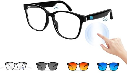 Intelligente Audio Sonnenbrille für Herren Damen mit Mikrofon Lautsprecher Wireless Bluetooth Smart Sun Glasses Polarisierten Brillengläsern Audiofunktion mit Kopfhörer (Schwarz-Transparent)