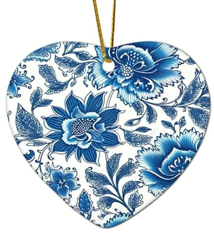 Blauer und weißer Porzellan-Blumen-Weihnachtsbaumschmuck, orientalischer asiatischer Stil, Blütenblatt-Anhänger, Weihnachtsbaumschmuck, Bauernhaus, Keramik-Souvenir für Freunde, Familien