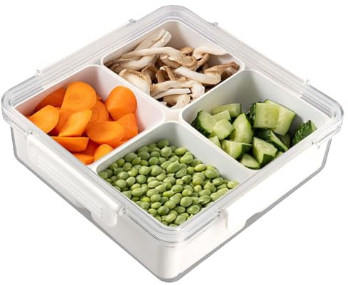 Focenat Ciotola per Snack con Coperchio, Contenitore per Snack con Scomparti, Scatola per Snack, Piatto da Spuntino con 4 Scomparti, Vassoio da Portata Diviso per Frutta, Biscotti, Spezie, Noci