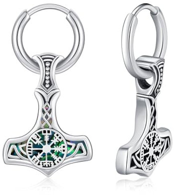 MEDWISE Thors Hammer Creolen Ohrringe 925 Sterling Silber Wikinger Ohrringe Mjölnir Herren Ohrringe Keltisches Hängend Ohrringe Schmuck Geschenk für Sohn Damen Männer Teenager Unisex Valentinstag