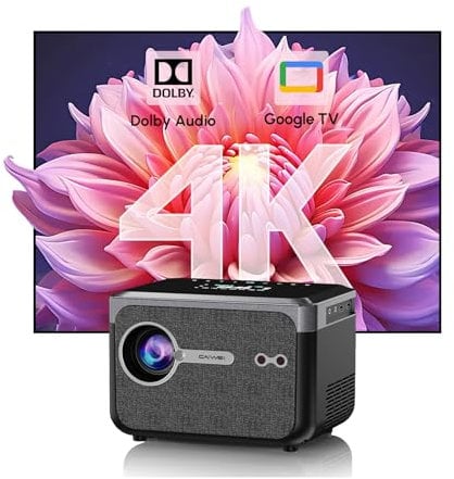 Tragbarer Smart Beamer mit Google TV, 1080 ANSI 4K Beamer Heimkino mit Google Play, Dual-Helligkeit Modus, Kurzdistanz, Dolby Audio, NFC, Bluetooth, 1080P für kleine Räume, Studios A6TG