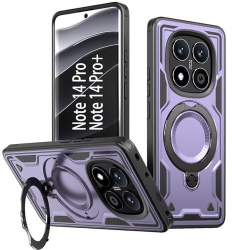 KANSi Cover per Xiaomi Redmi Note 14 Pro 5G/4G, Redmi Note 14 Pro+ (Plus), Poco X7 5G, Custodia Protettiva per Smartphone con Anello Rotante - Antiurto Bumper Viola