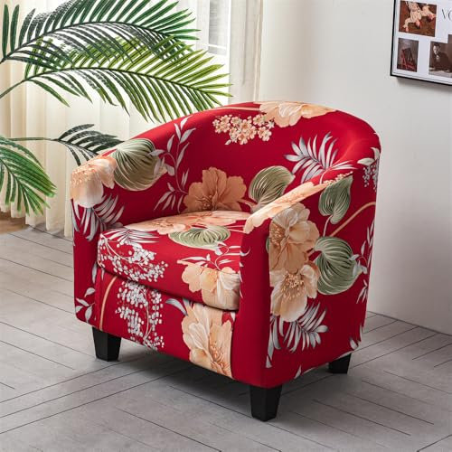 Chickwin Sesselschoner Sesselbezug 2-Teilig, Nordisch Stretch Sesselüberwurf Sesselhusse Club Chair Schonbezug für Cafe Stuhl Loungesessel Cocktailsessel Clubsessel (Rot)