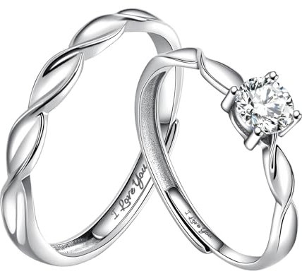 Whoiy Partner Ringe für Sie und Ihn, Matching Couple Stuff Engagement Ring Verstellbare Ringe Silber 925 mit Zirkonia Trauringe Paarpreis