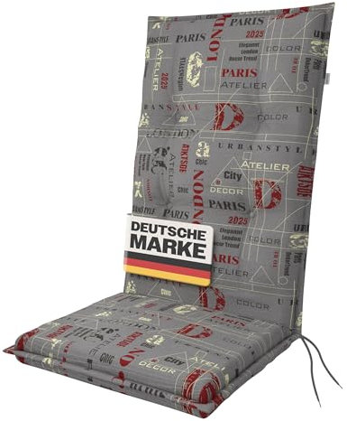 Gardissimo Hochlehner 1112 grau mit Schrift, Gartenstuhlauflagen 120 x 50 x 8 cm Auflage Polsterauflage UV-Lichtecht Stuhlauflage Sitzauflage