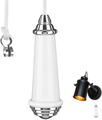 AUCANNIO Ceramic Bathroom Light Pull Cord, Pull Cord Weight Handle with 150cm Light Pull Cord Extension and Cord Connector, Ceramic Light Pull Cord for Light And Fan Switches