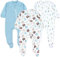 TupTam Baby Unisex Schlafstrampler Mädchen Schlafanzug mit Fuß Jungen Spieler 3er Pack, Farbe: Bärchen Blätter Eisberg, Größe: 56