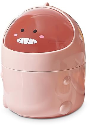 Yoxovo Mini TischmüLleimer mit Deckel, Dinosaurier Süße Cartoon Tisch Mülleimer, Cute Papierkorb Klein, Kawaii Deko, Aufbewahrungsbox, für BüRos, Kinderzimmer, Schminktisch, Wohnzimmer rosa