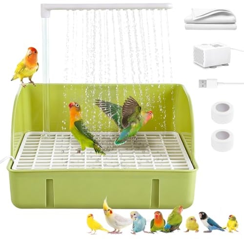 Parrot Bathtub, Large Bird Shower Fountain, Automatic Bird Bath, Parrot Bath Shower, Automatic Bathtub with Circulating Faucet, Indoor Fountain with USB Pump, Green