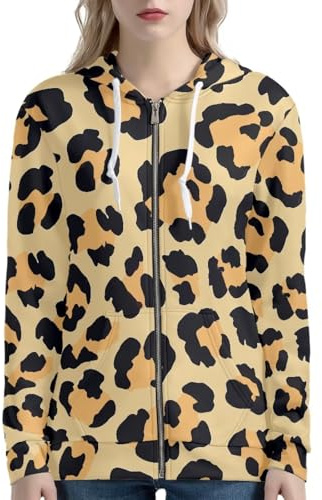 Beauty Collector Yellow Leopard Print Womens Zipper Up Oversized Hoodie Long Sleeve Jackets