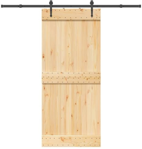 INLIFE Schiebetür mit Beschlag 90x210 cm Massivholz Kiefer,Heimwerkerbedarf,Baumaterialien,Türen,Braun,31.21 KG,3332697