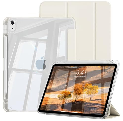 ZOPSGYU Hybrid Hülle für iPad Air 11 Zoll, iPad Air 5./4. Generation 10,9 | Schlankes stoßfestes Schutzhülle mit Stifthalter, Transparente Hartschale, Standfunktion für Tippen & Ansehen,weiß