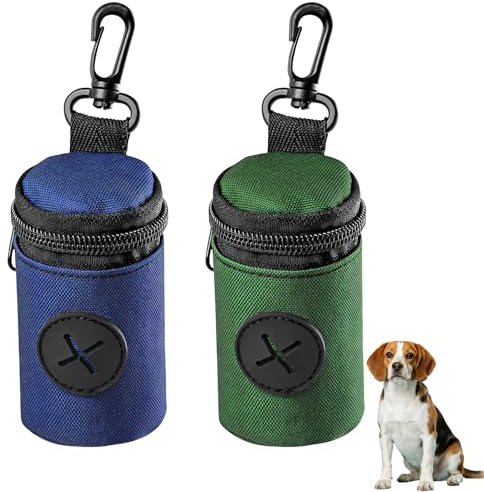 MOTIBACK Kotbeutelspender 2 Stück - Hundekotbeutelhalter aus Weichem Stoff mit Karabiner | Kompatibel mit Allen Hundeleinen | Dunkelgrün & Dunkelblau