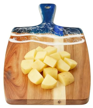 Tagliere in legno, doppio vassoio in resina, tagliere con design spiaggia, tagliere da cucina con consistenza liscia, accessorio da pranzo per la casa, vassoio da taglio per lavello da bancone di