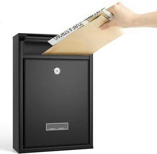 Dayacoco Post Box Wall Mounted Waterproof Lockable Letter Box 32cm Black | Lockable Letter Box 32x21.5x8.4cm, rustproof steel. Wall/post/fence mount. Holds magazines, envelopes, packages & mails.