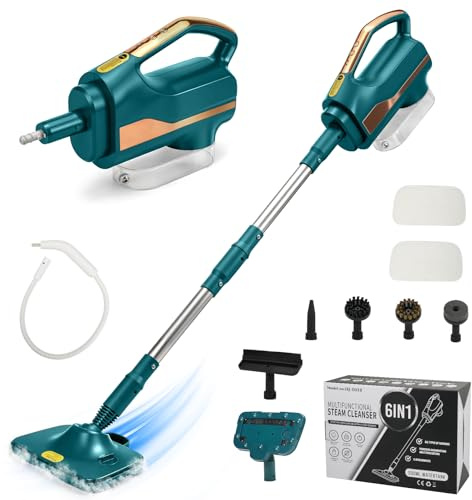 Pulitore a vapore multifunzione e mocio – 99,9%* disinfezione, 3 livelli di vapore, serbatoio acqua da 300 ml, per pavimenti duri e tappeti 1500 W (verde)