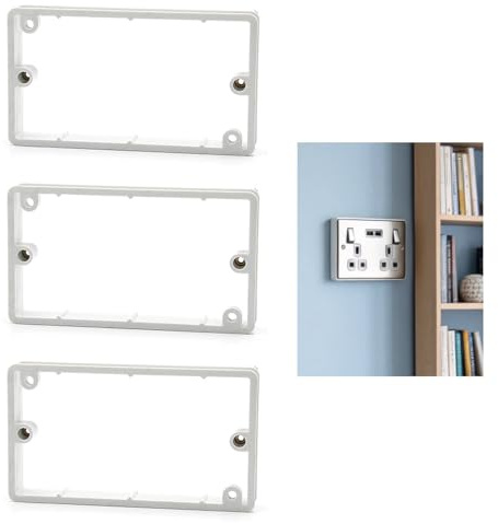 Double Socket Surround, 3Pcs 20mm Double Socket Spacer White Electrical Socket Spacer Electrical Light Switch Spacer Surround for Tiles and Panels