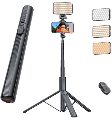 ANXRE 180cm Trepied Smartphone avec Lumiere avec Télécom, Perche a Selfie | Extensible Perche Selfie Monopod avec Lumière, Parfaite Pour Voyage, Vlogging & Création. Compatible Phone, Camera & GoPro