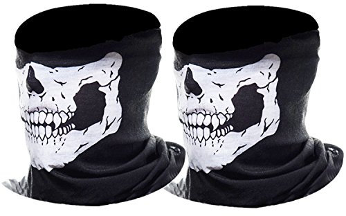 eBoot Halber Schädel Motorrad Gesichtsmaske Rohr Maske (Schwarz, 2 Pack)