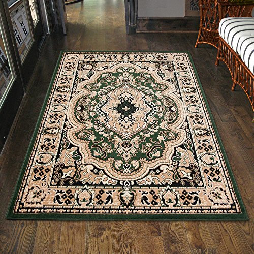 Carpeto Klassischer Orientteppich & Perserteppich mit Orientalisch Muster Kurzflor in Grün/TOP Preis - ÖKO TEX (300 x 400 cm)