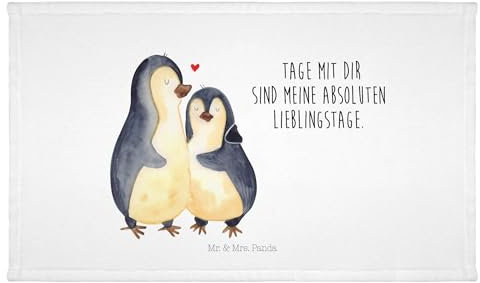 Mr. & Mrs. Panda Gäste Handtuch Pinguin umarmen - Geschenk, Sport Handtuch, Frottier, Kinder Handtuch, Liebe, Gästetuch, Seevogel, Liebespaar,