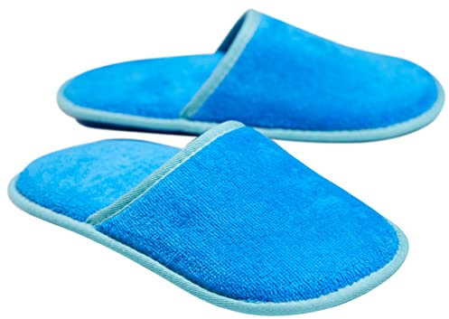 Sowel® Ciabatte Spugna, Pantofole da Bagno, 100% Cotone Organico, Donna et Uomo, Blu/Turchese