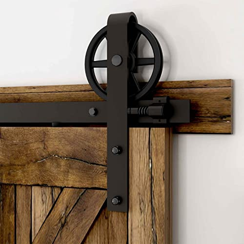 CCJH 6.6FT-203cm Binario per Porta Scorrevole Esterno Muro Kit Ruota Grande con Accessori Completi per Anta Singola in Legno Stile Retrò