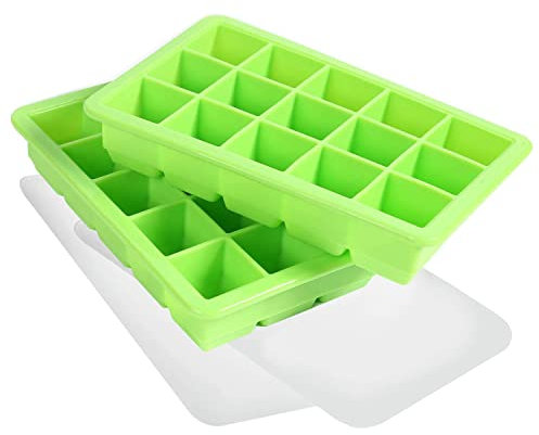 LessMo 2 Piezas Bandeja Grande, Silicona para Cubitos de Hielo de con Tapa, Apilables y Que Ahorran Espacio, Certificación LFGB Sin BPA para Bebidas y Alimentos para Bebés