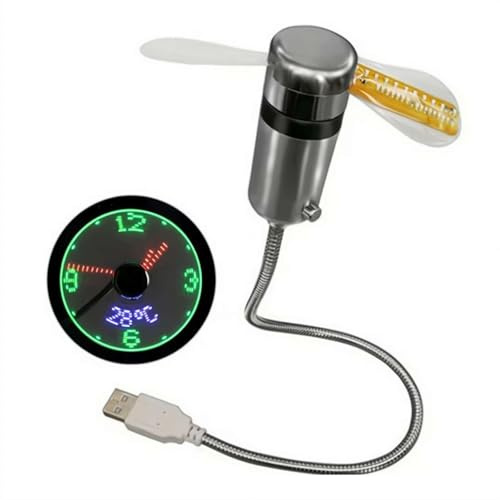 Ventilador de reloj LED USB con reloj en tiempo real, mini ventiladores de refrigeración flexibles portátiles con luz LED, regalos para niños y hombres, para oficina en casa