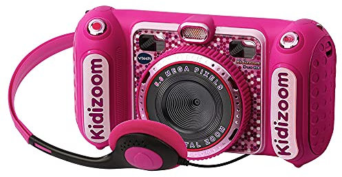 VTech - Kidizoom Duo DX, cámara de Fotos para niños, vídeos, filtros, Reproductor de música, Juegos, USB, Control Parental, versión ESP, Color Rosa (3480-520057)
