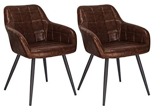 WOLTU Esszimmerstühle BH245dbr-2 2er Set Küchenstuhl Polsterstuhl Wohnzimmerstuhl Sessel mit Armlehnen, Sitzfläche aus Kunstleder, Metallbeine, Antiklederoptik, Dunkelbraun