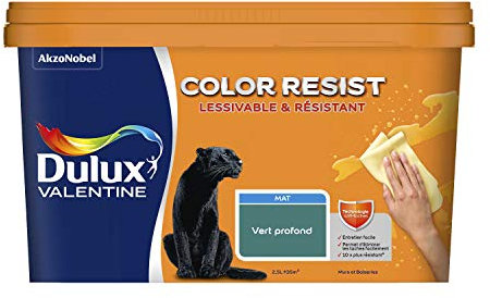 Dulux Valentine Color Resist Pièces à Vivre - Peinture Intérieure Murs, Plafonds, Boiseries - Lessivable et Résistante - Couleur : Vert Profond - 2,5 L - 5351579