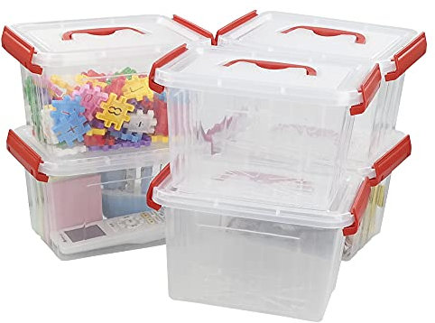 Kiddream 3 Liter Plastic Small Boxes, Clear Storage Boxes with Lids Set of 6