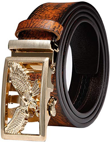 Barry.Wang Orange LederGürtel für Männer Ratschen schnalle Business Geschenk Eagle No Holes Design Taillen gürtel