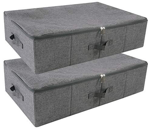 iwill CREATE PRO 2 Stück starre Unterbett-Aufbewahrungsboxen mit Reißverschluss Deckel für Kleidung, Bettwäsche, Decken-Organizer, Schwarzgrau