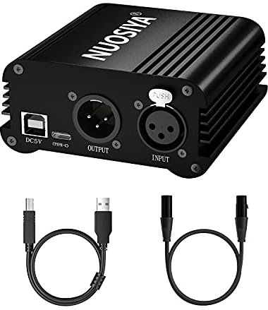 Phantom Power Supply, NUOSIYA 1-channel 48v Phantom Power Supply with USB Cable, XLR Cable 3M (Male to female), Anti-noise, Stable Power Supplys, for Any Condenser Microphone Music Recording Equipment