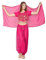 3Pcs Mujeres Danza del Vientre, Ropa India Lentejuelas para Disfraz de Princesa, Conjunto de Bailando Top Pantalones de Linterna y Cadena de la Cabeza Barbijo (Fucsia)