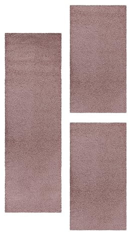 HomebyHome Bettumrandung Schlafzimmer 3 teilig Teppich Rosa - Waschbarer Bettumrandung Teppich Läufer Set Extra Flauschig Bettvorleger Schlafzimmer Bettset:2 St. 80x150 cm | 1 St. 100x200 cm