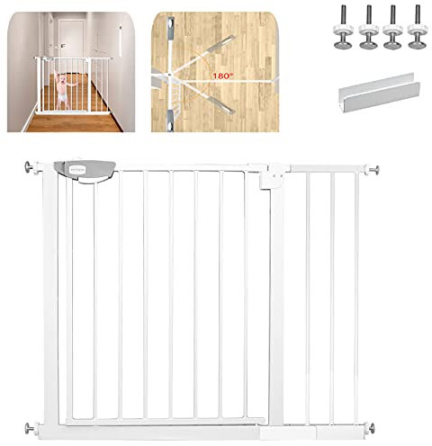 YRHome Türschutzgitter ohne Bohren Treppengitter Treppenschutzgitter für Kinder Türgitter Auto-Close 180° Zweiwegeöffnung Baby Schutzgitter für Baby Kinder, 95-105 cm breit Weiß