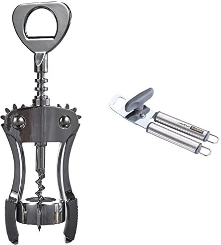 Tescoma 428732 Cavatappi A Leva, Acciaio Cromato, Grigio & 428248 Apriscatole, Acciaio Inossidabile, Grigio